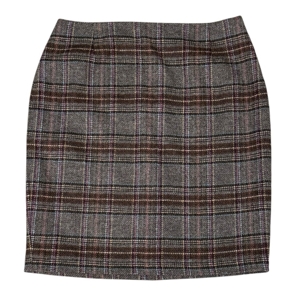 BODEN 100% Wool Tweed Skirt Size 10 Brown Plaid Academia Y2K Schoolgirl Work